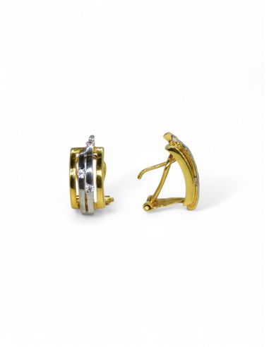 Pendientes rectángulo circonitas oro bicolor 18k - Joyería Orocash