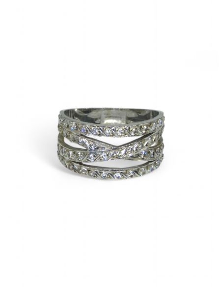 Anillo cruzado circonitas oro blanco 18k - T.14 - Joyería OroCash