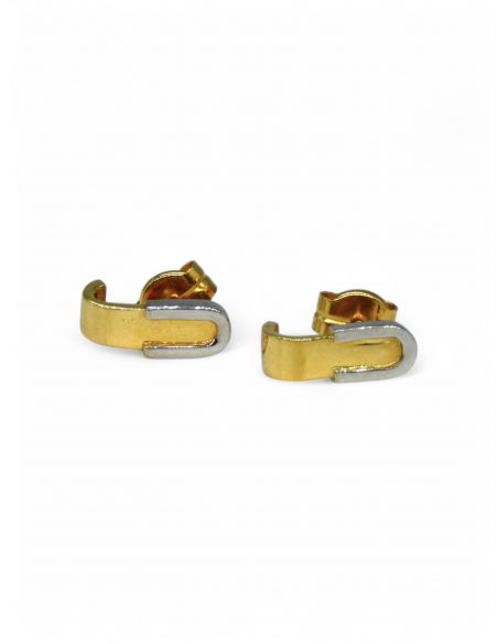Pendientes hebilla brillo oro bicolor 18k - Joyería Orocash