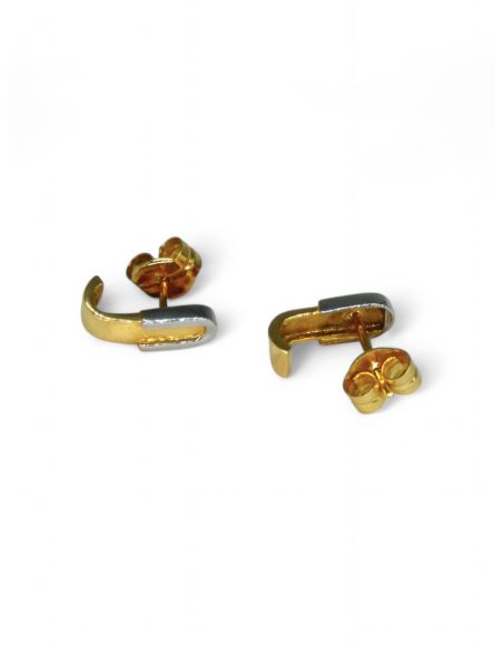 Pendientes hebilla brillo oro bicolor 18k - Joyería Orocash