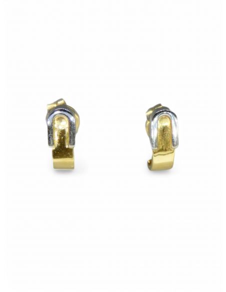 Pendientes hebilla brillo oro bicolor 18k - Joyería Orocash