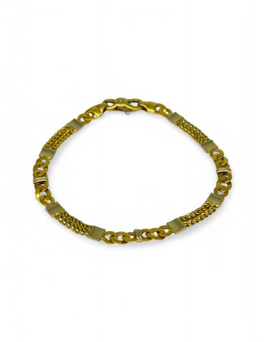 Pulsera cadena doble eslabón barbada oro 18k.