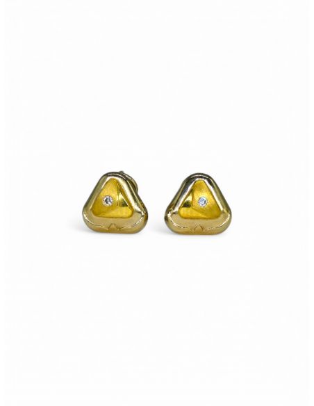 Pendientes triangulo 3 oros circonita oro 18k.