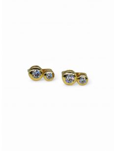 Pendientes doble circulo circonita oro 18k.
