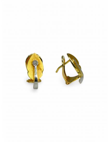 Pendientes hoja mate oro bicolor 18k - Joyería Orocash