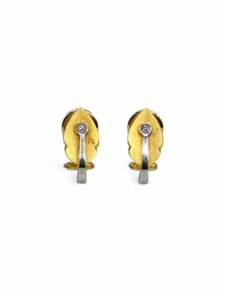 Pendientes hoja mate oro bicolor 18k.