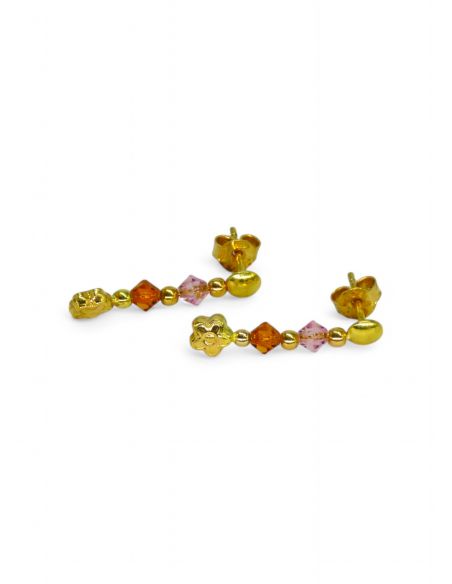Pendientes flor largos circonitas colores 18K -joyería Orocash