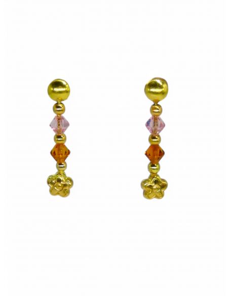 Pendientes flor largos circonitas colores 18K -joyería Orocash