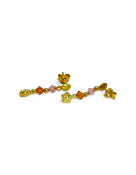 Pendientes flor largos circonitas colores 18K -joyería Orocash