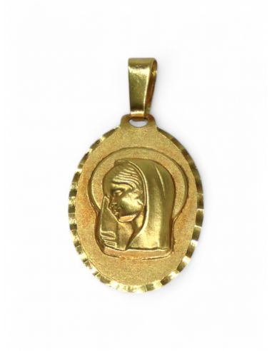 Medalla Virgen Niña Bisel Tallado Oro 18K - Joyería Orocash