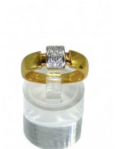 Anillo motivo rectangular circonitas oro bicolor 18k - T.15 - Joyería Orocash