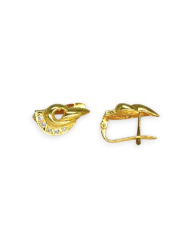 Pendientes hoja con circonitas oro 18k