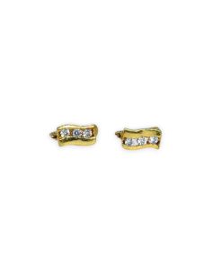Pendientes banda rectangular con trilogía de circonitas oro 18k - Joyería Orocash