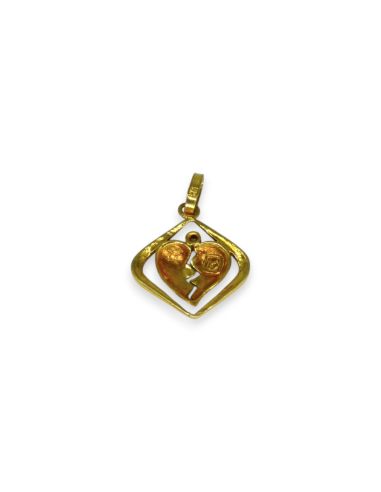 Colgante corazón partido con circonitas oro 18k - 2.50cm - Joyería Orocash