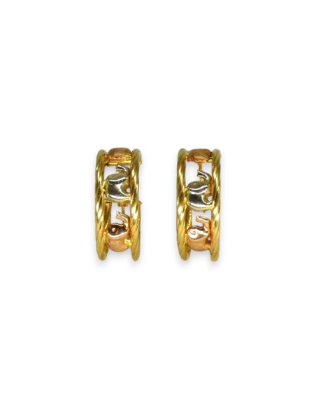 Pendientes aro elefantes oro tricolor 18k - 2.4cm - Joyería Orocash