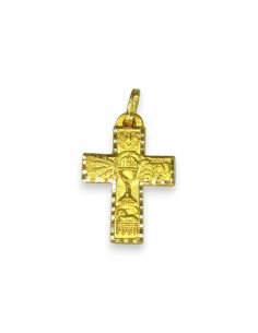 Cruz plana cuadrada labrada oro 18k - 3.2cm - Joyería Orocash