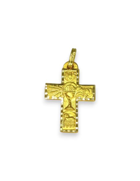 Cruz plana cuadrada labrada oro 18k - 3.2cm - Joyería Orocash