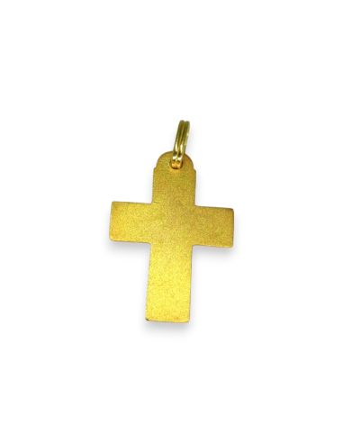 Cruz plana cuadrada labrada oro 18k - 3.2cm - Joyería Orocash