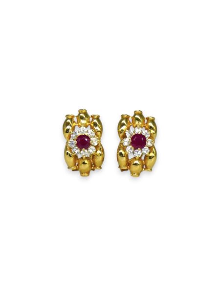 Pendientes flor circonitas y bismark oro 18k