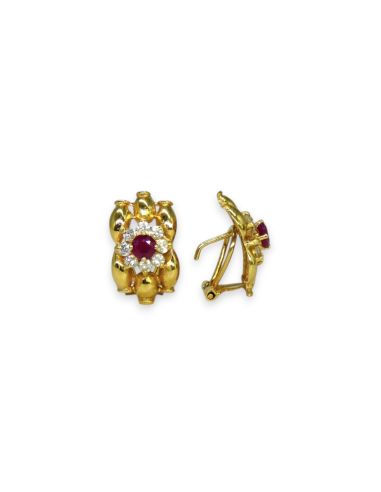 Pendientes flor circonitas y bismark oro 18k