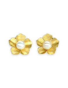 Pendientes hoja con perla oro 18k - Joyería Orocash