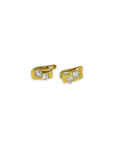 Pendientes rectangulares con dos circonitas cuadradas oro 18k - Joyería Orocash