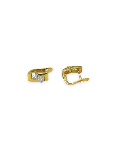 Pendientes rectangulares con dos circonitas cuadradas oro 18k - Joyería Orocash