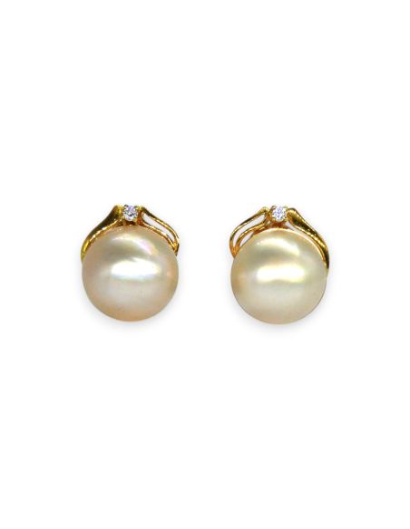 Pendientes media perla con base y dos circonitas oro 18k - Joyería Orocash