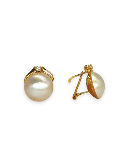 Pendientes media perla con base y dos circonitas oro 18k - Joyería Orocash