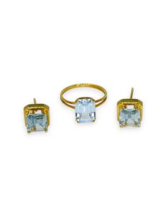 Pendientes piedra rectangular celeste engarzada oro 18k - Joyería Orocash 2