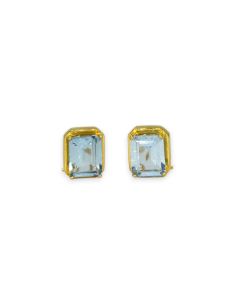Pendientes piedra rectangular celeste engarzada oro 18k - Joyería Orocash