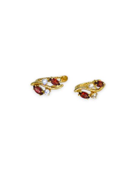 Pendientes dos circonitas y dos piedras ámbar oro 18k - Joyería Orocash