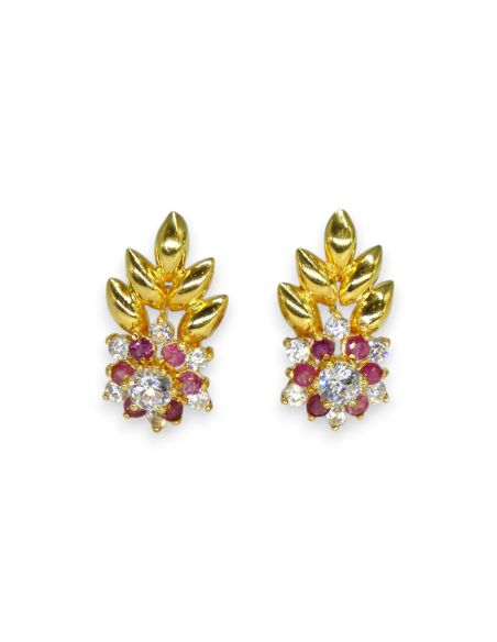 Pendientes flor con circonitas blancas y rosas oro 18k - Joyería Orocash