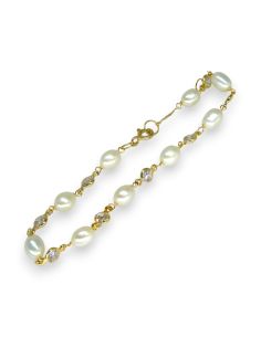 Pulsera con perlas y circonitas 18cm oro 18k - Joyería Orocash 2