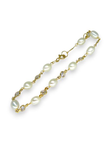 Pulsera con perlas y circonitas 18cm oro 18k - Joyería Orocash