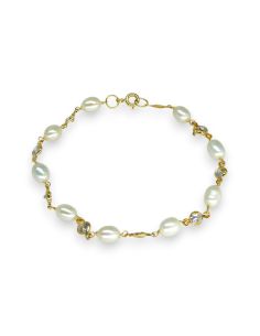 Pulsera con perlas y circonitas 18cm oro 18k - Joyería Orocash