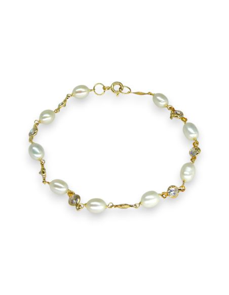 Pulsera con perlas y circonitas 18cm oro 18k - Joyería Orocash
