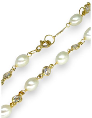 Pulsera con perlas y circonitas 18cm oro 18k - Joyería Orocash