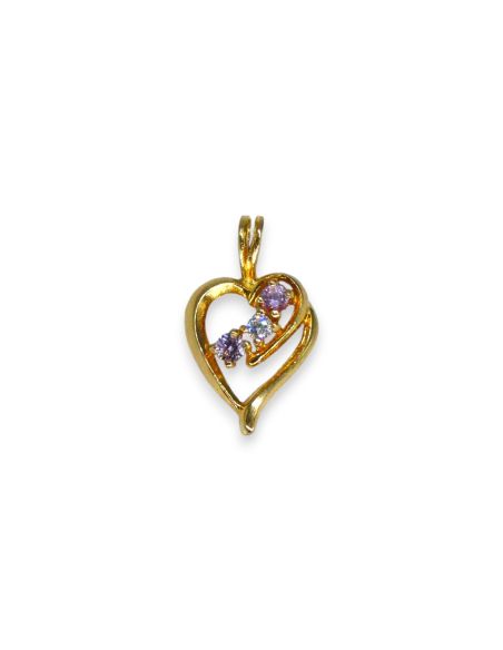 Colgante corazón calado con tres circonitas oro 18k - 2cm - Joyería Orocash