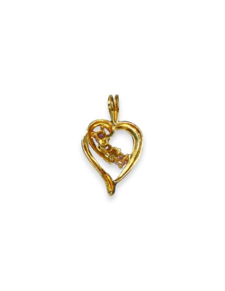 Colgante corazón calado con tres circonitas oro 18k - 2cm - Joyería Orocash