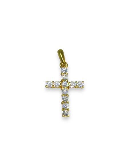 Colgante cruz con circonitas 2cm oro 18k - Joyería Orocash