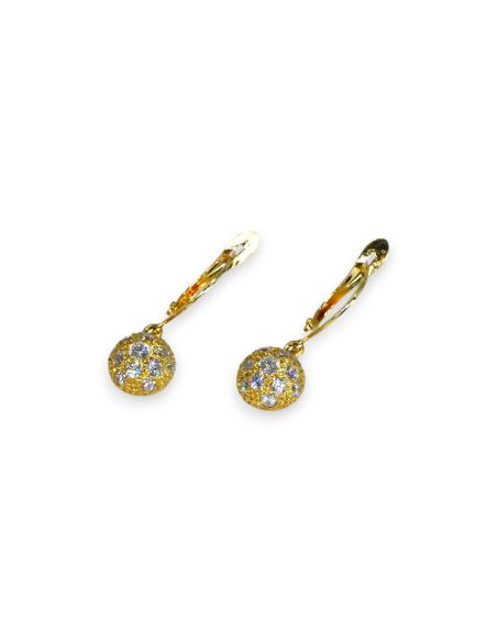 Pendientes largos con media bola circonitas oro 18k - Joyería Orocash