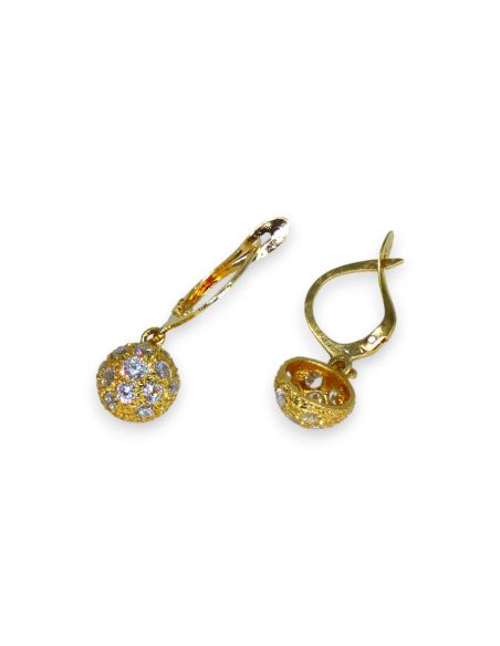 Pendientes largos con media bola circonitas oro 18k - Joyería Orocash