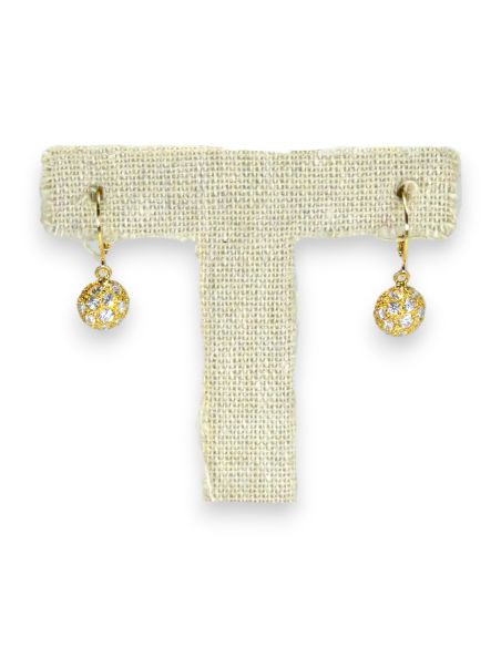 Pendientes largos con media bola circonitas oro 18k - Joyería Orocash