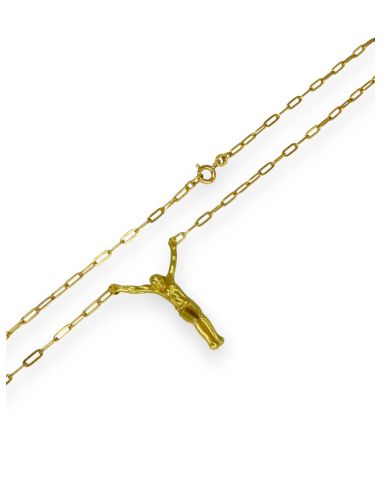 Cadena eslabón forzada lapidada con cristo Dalí 23cm oro 18k - Joyería Orocash