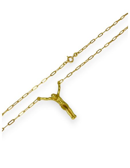 Cadena eslabón forzada lapidada con cristo Dalí 23cm oro 18k - Joyería Orocash