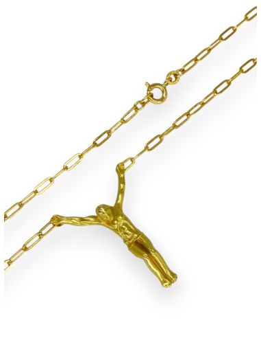 Cadena eslabón forzada lapidada con cristo Dalí 23cm oro 18k - Joyería Orocash