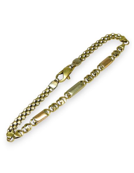 Pulsera tres barras y eslabón Bismark 21cm oro 18k - Joyería Orocash