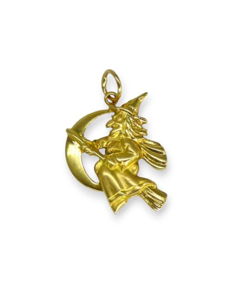 Colgante media luna con bruja 3cm oro 18k - Joyería Orocash