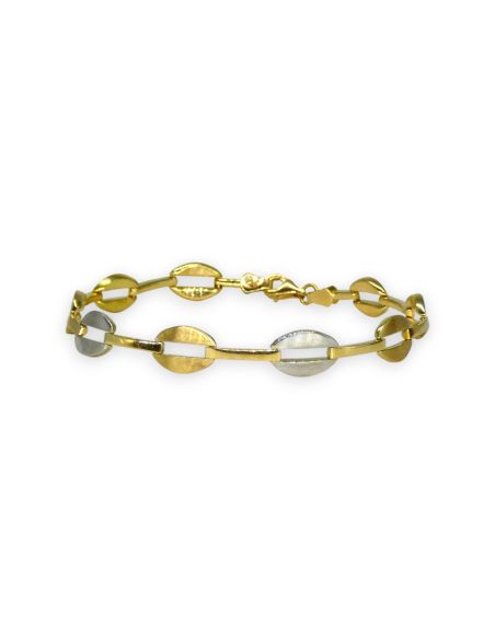 Pulsera pulida y satinado 19cm oro bicolor 18k - Joyería Orocash
